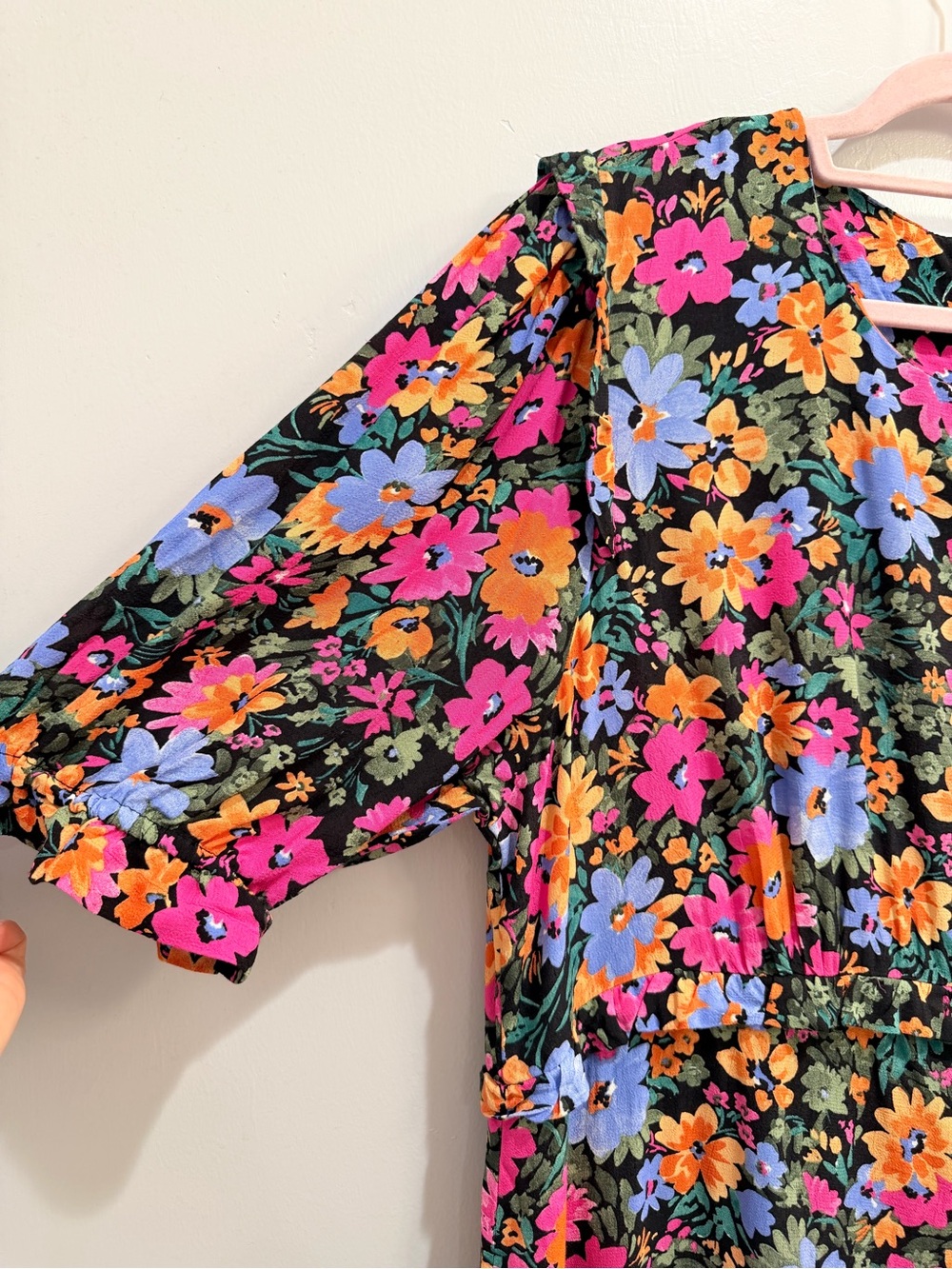 Nobody’s Child Plus Felicia Bold Floral Print Midi Dress Black Puff Sleeve US 16 - Picture 6 of 11